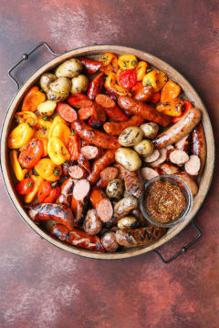 Grilled Sausages, Peppers and Potatoes