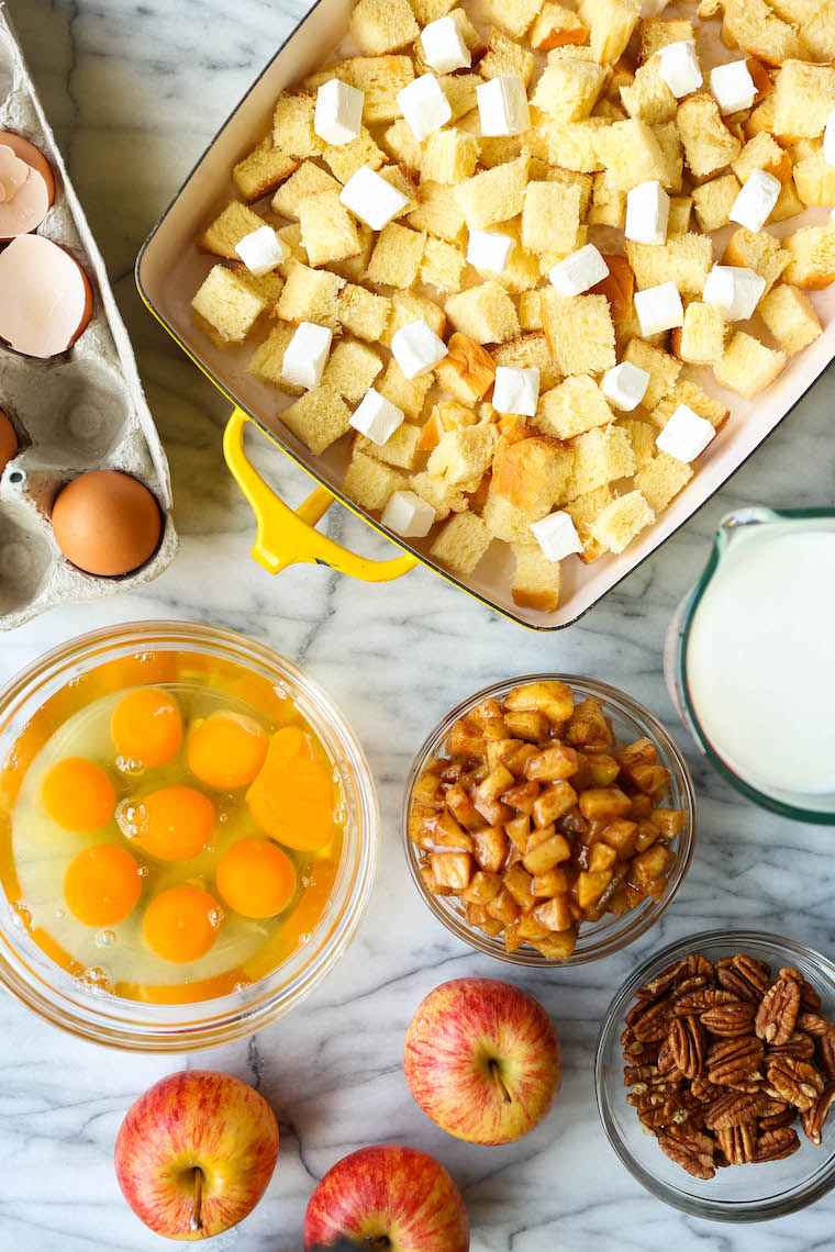 Apple French Toast Recipe Overnight Cinnamon Apple French Toast Bake - Prepare the night before! Soaked in maple syrup, tender cinnamon apples + topped with toasted pecans. SO GOOD.