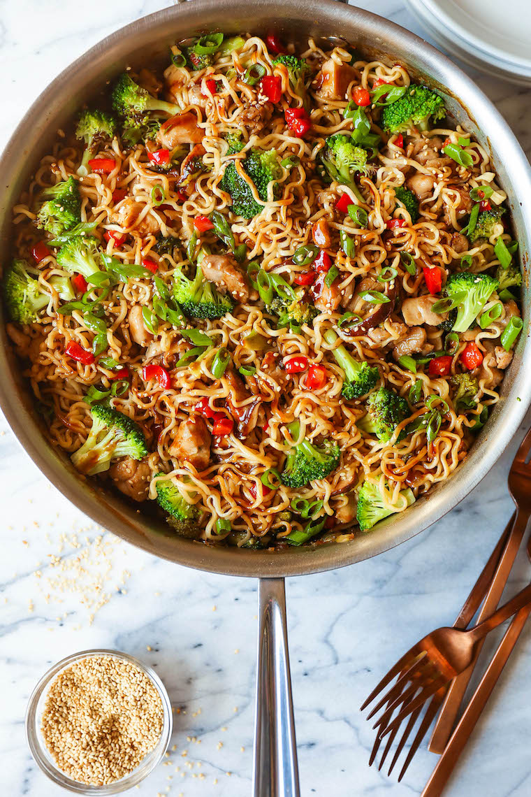 Chicken Ramen Noodle Recipe Quick Chicken Ramen Noodle Stir Fry - Tender chicken, broccoli, bell pepper + mushrooms with the best, easiest stir fry sauce ever. 30 min!